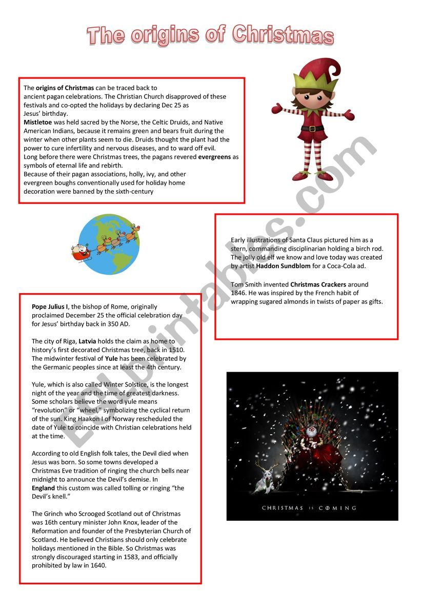 The origins of Christmas worksheet