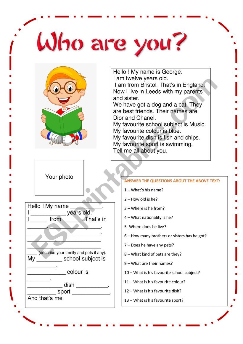 Who are you (boy) worksheet