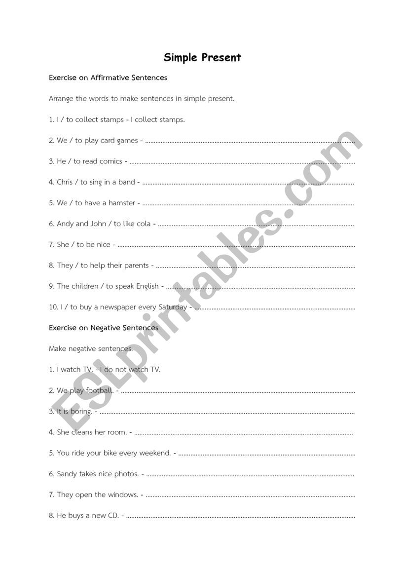 present simple tense worksheet