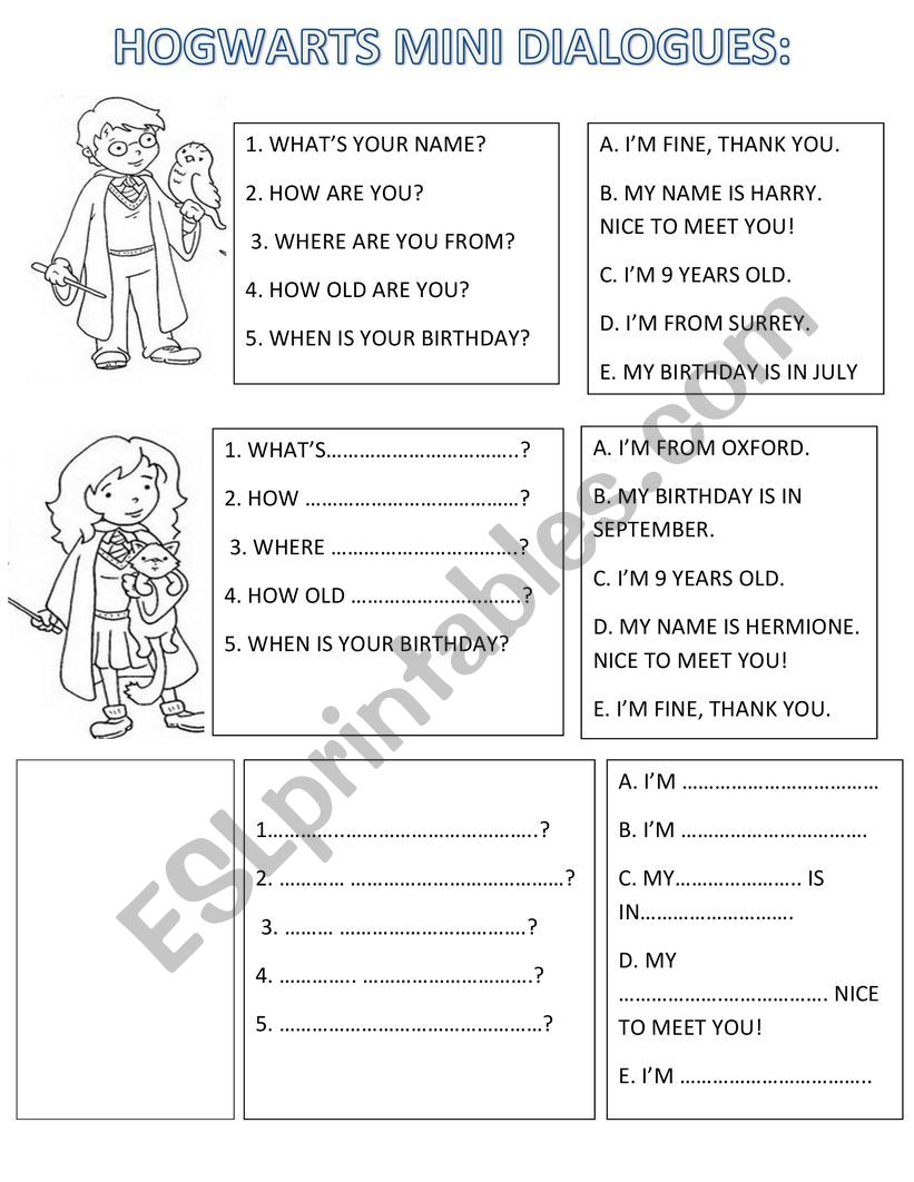 Harry Potter MINI DIALOGUES worksheet