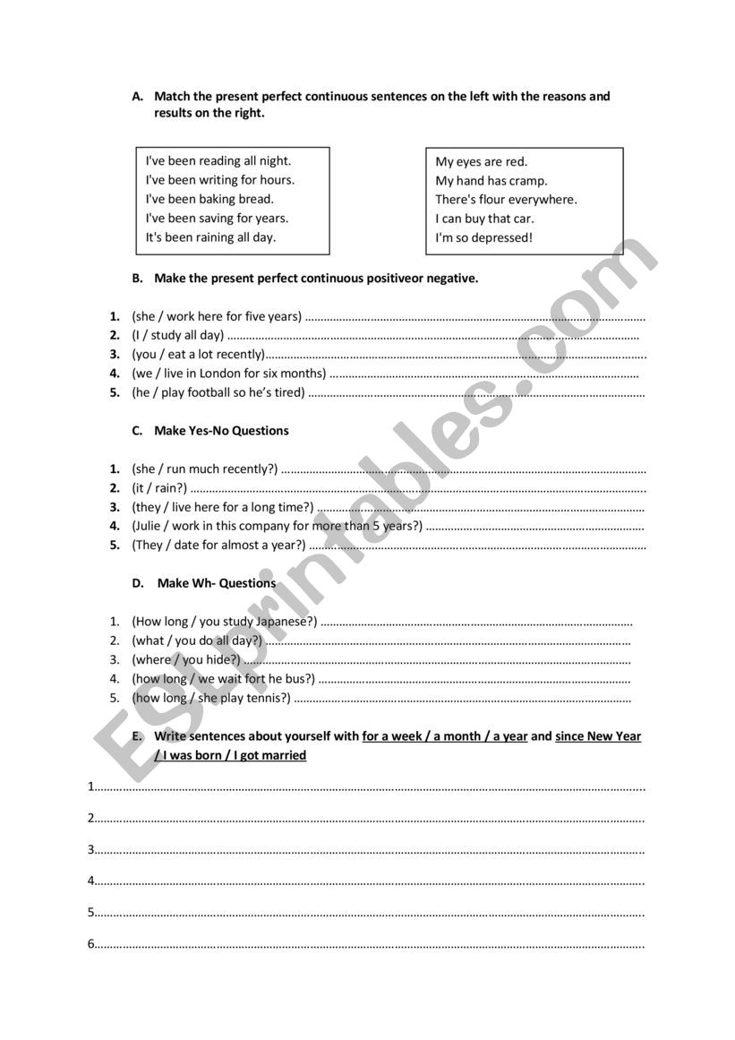 present perfect exercises worksheet