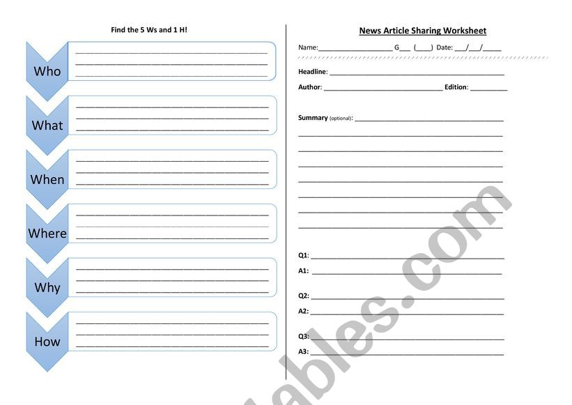 News Article 5Ws 1H worksheet