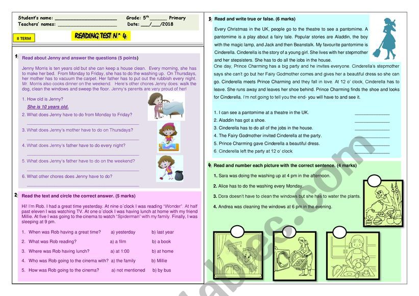 Reading about chores,household activities, have to and past continuous.