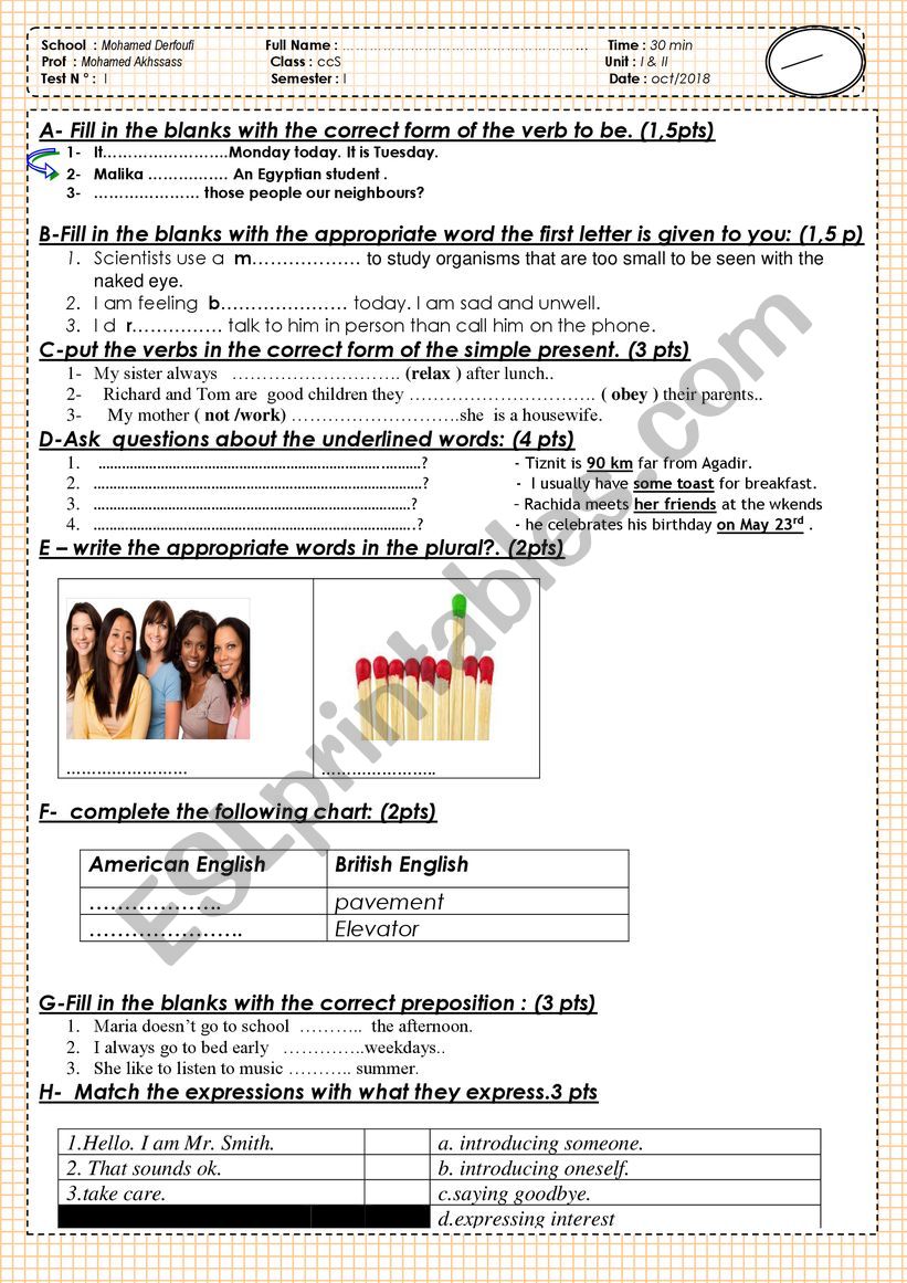 unit 1 and 2 common core test A