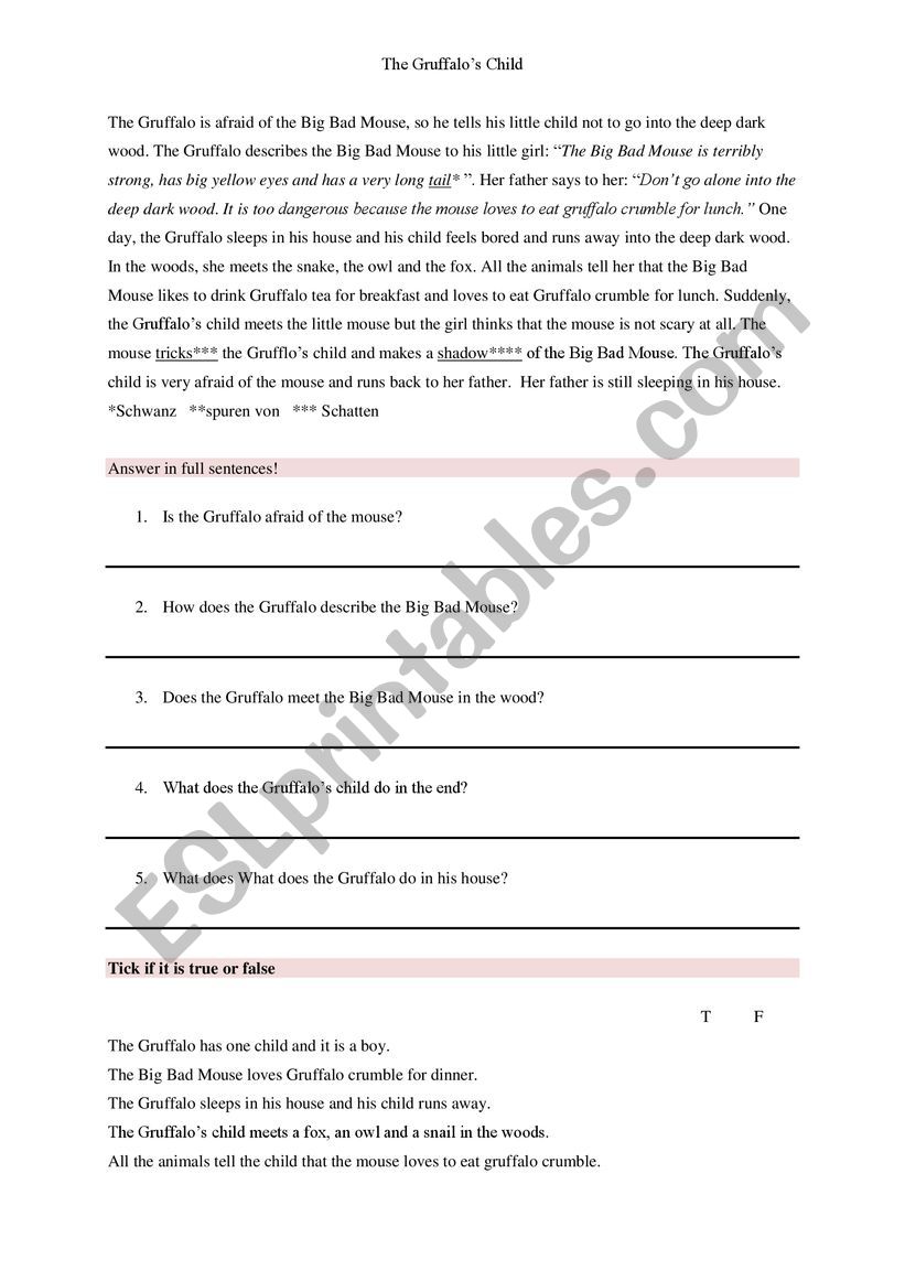 GruffaloÂ´s Child Reading Comprehension
