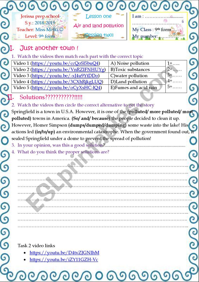 air and land pollution worksheet