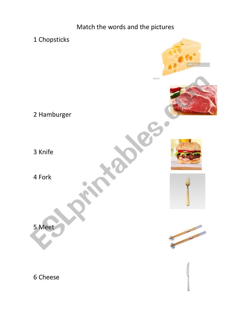 Food and Utensils worksheet