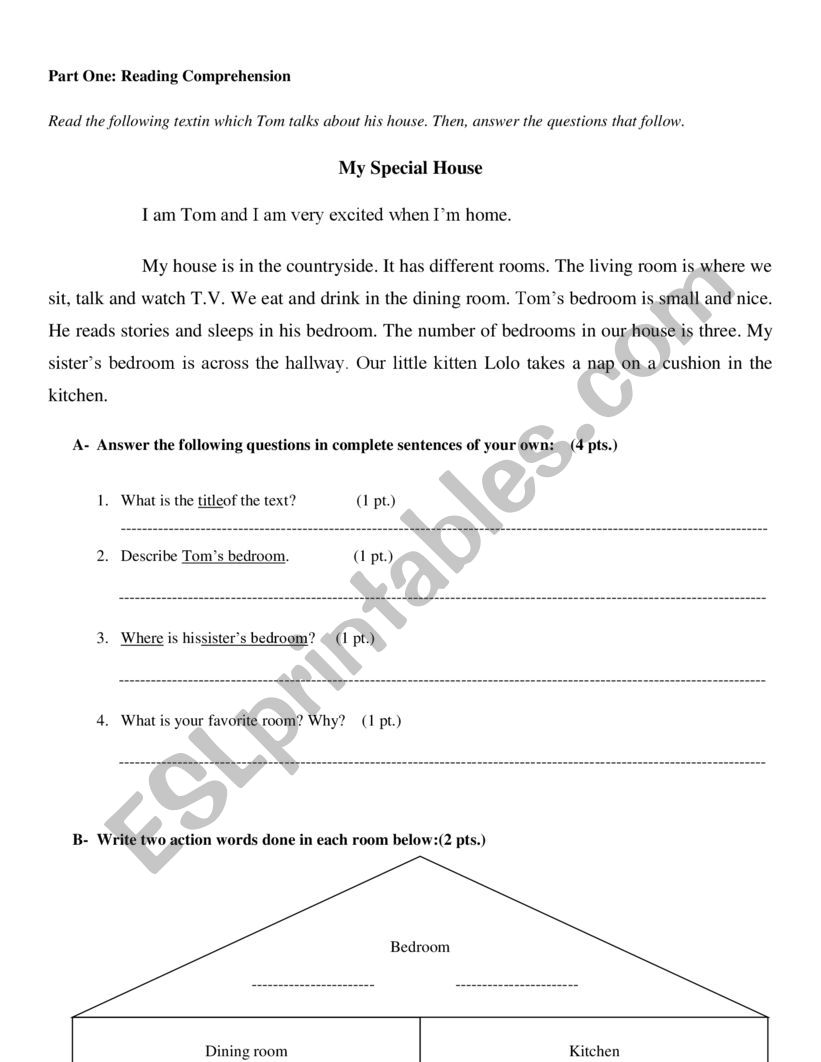 My house exam worksheet