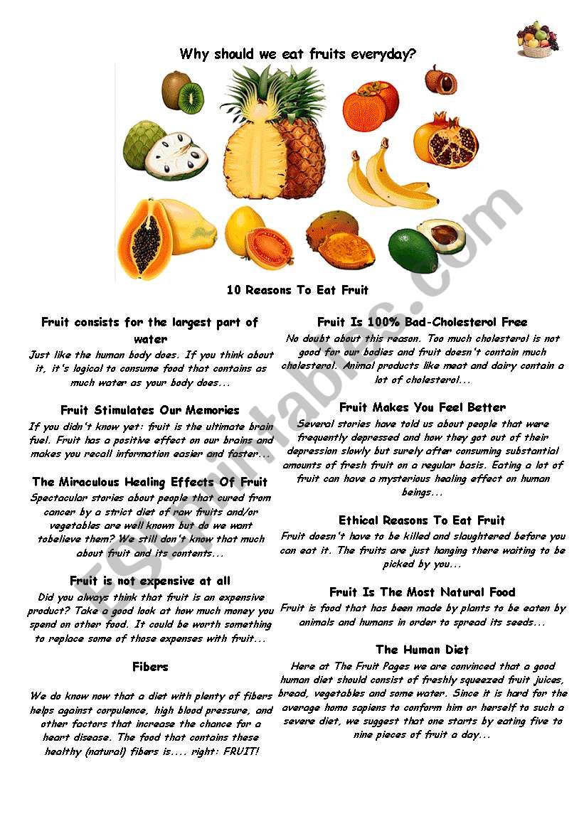 healthy fruits worksheet