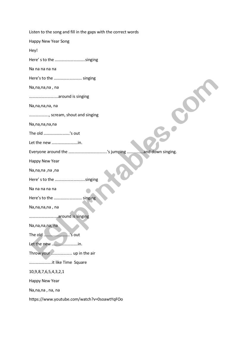 song activity worksheet