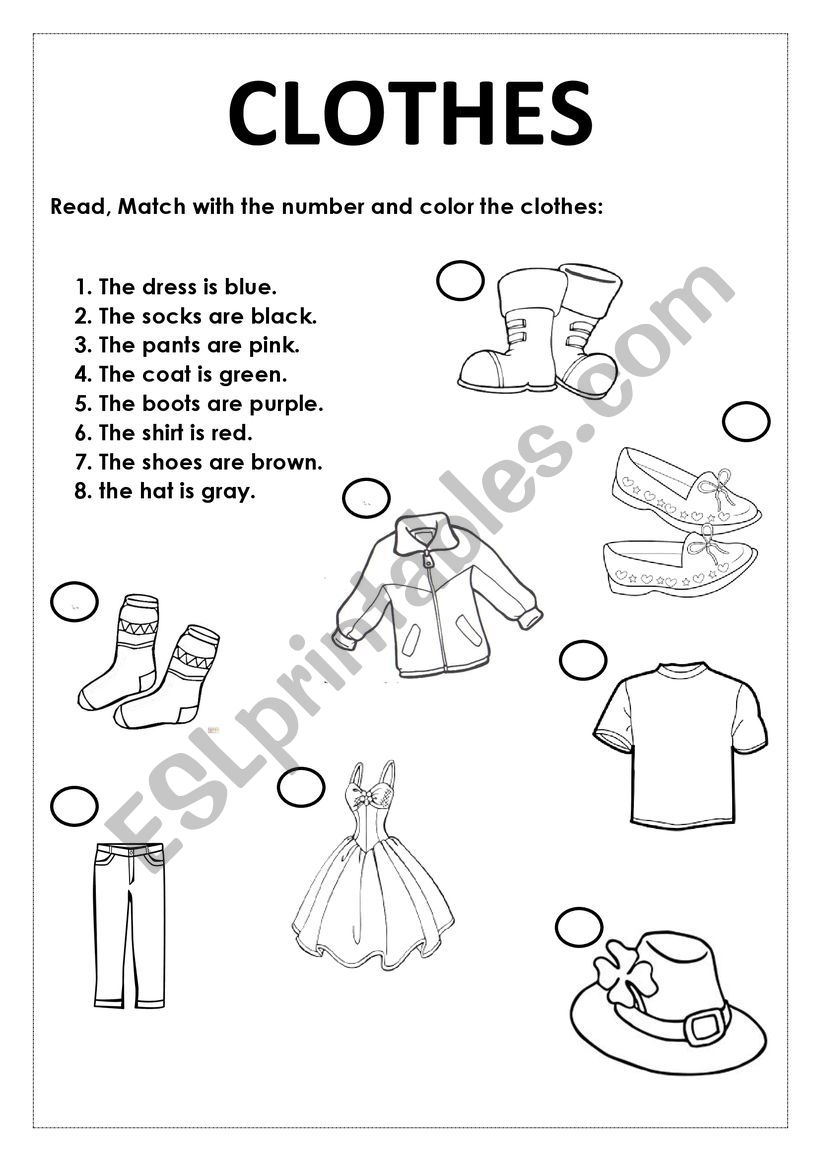 Color and match the clothes worksheet