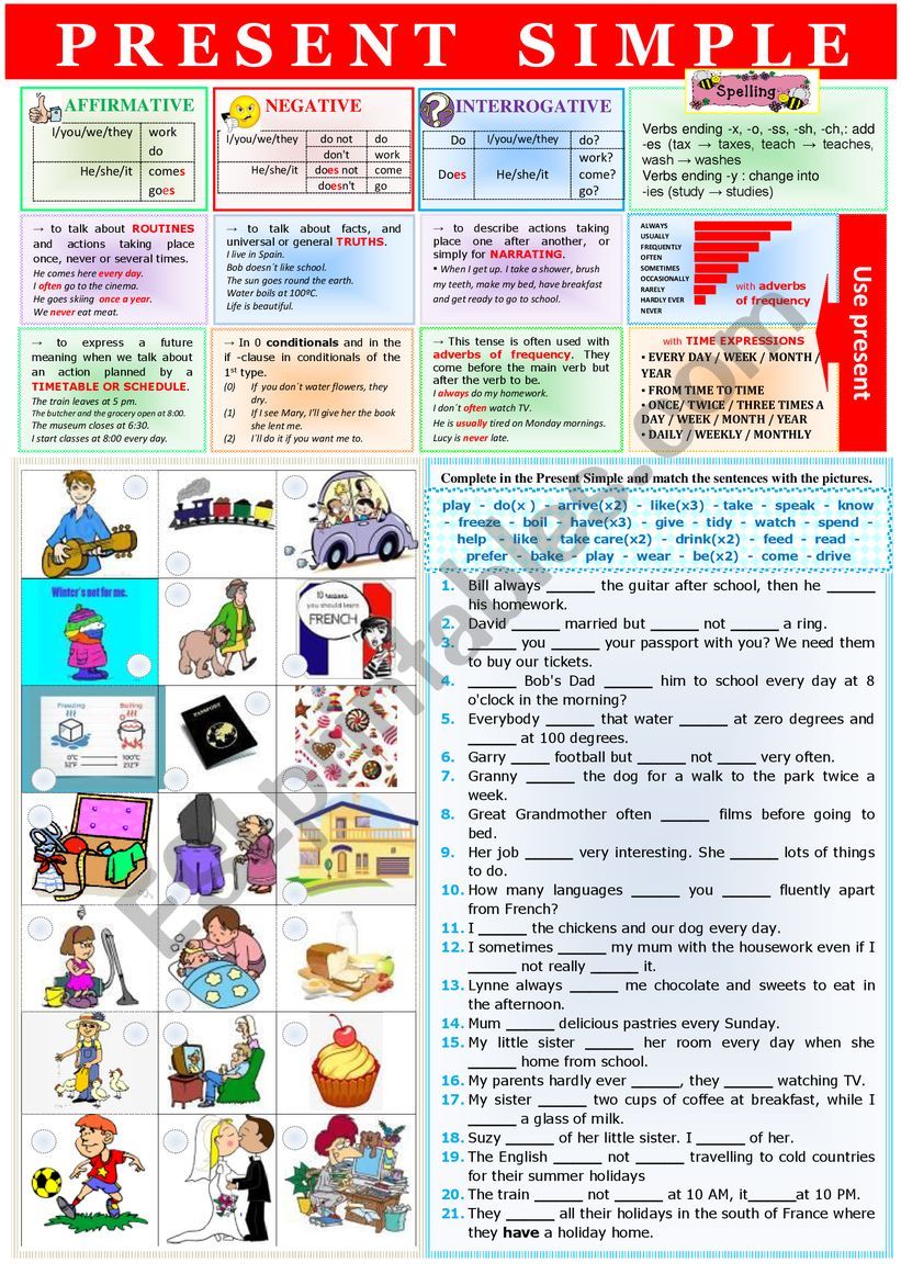 PRESENT SIMPLE - rules + exercises + KEY