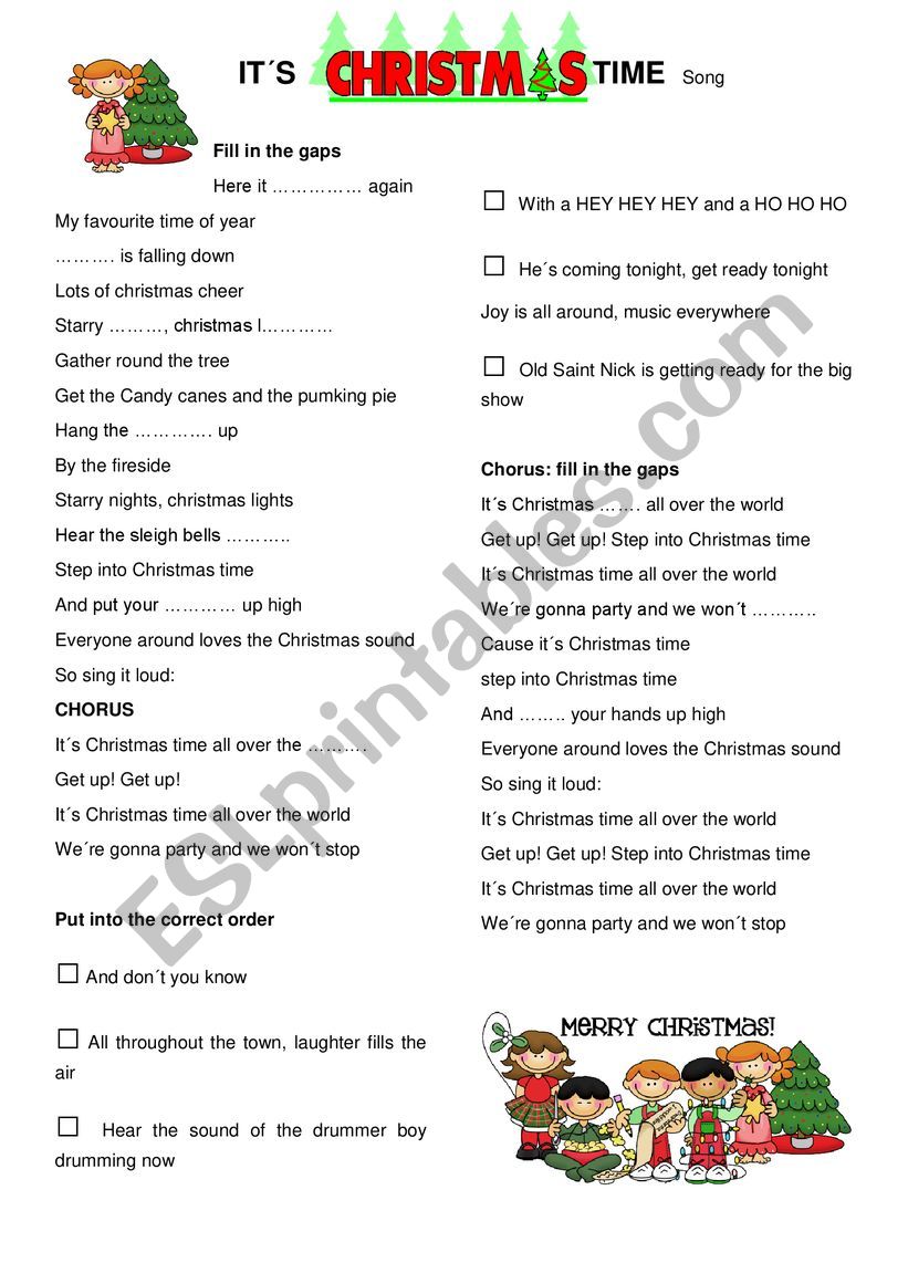 Song It s Christmas time Get up ESL worksheet by merywell
