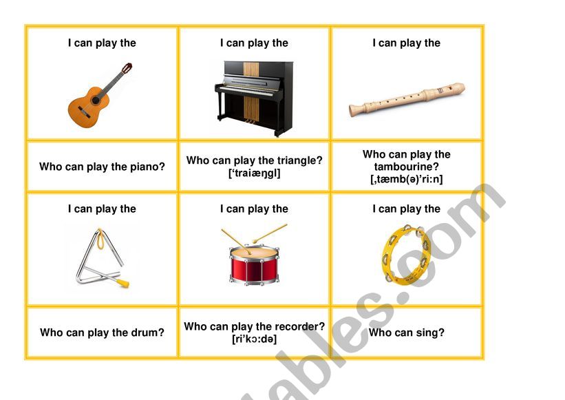 I can play the guitar I can I can do Who can ESL worksheet by elena.egorova