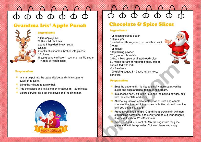 Christmas Recipes worksheet