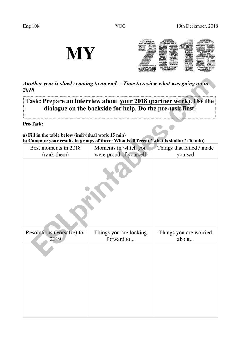 2018 Review worksheet