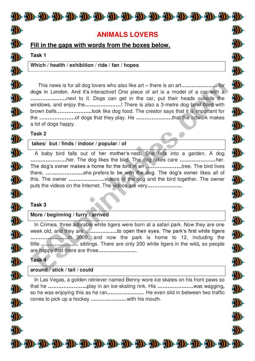 Animal lovers worksheet