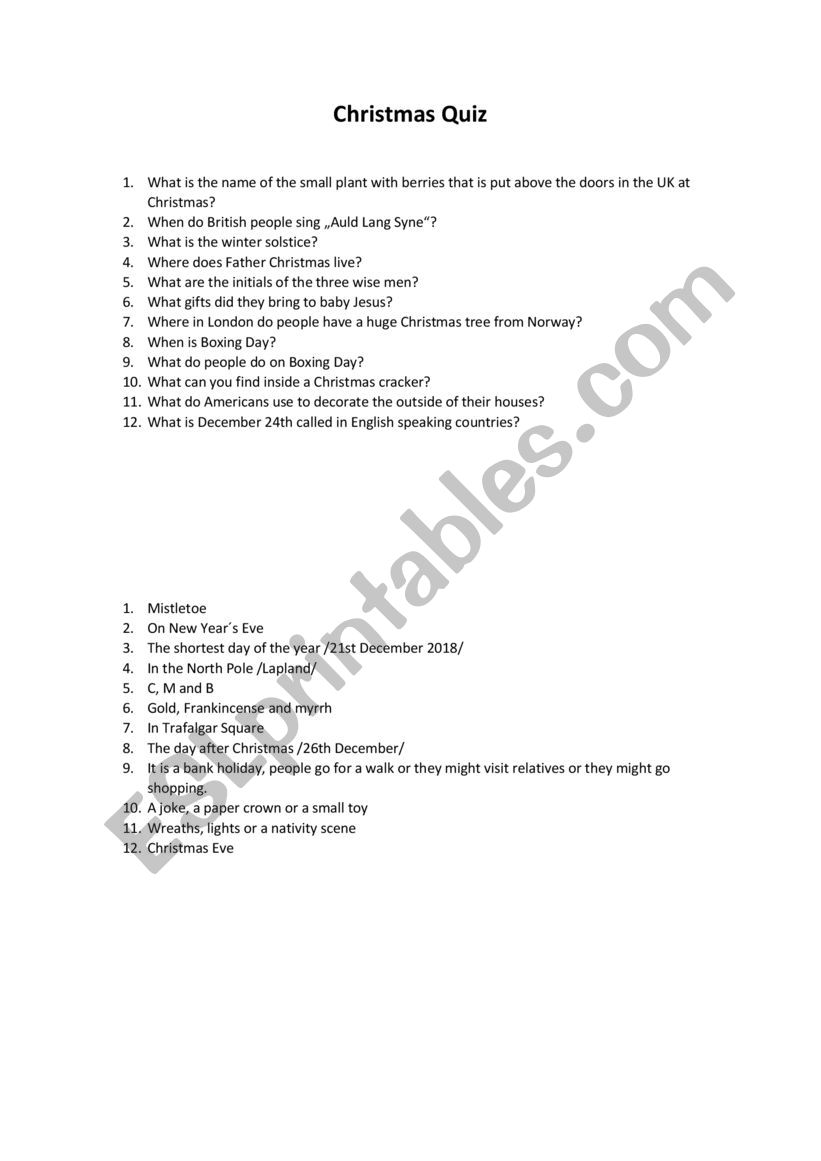 Christmas Quiz worksheet