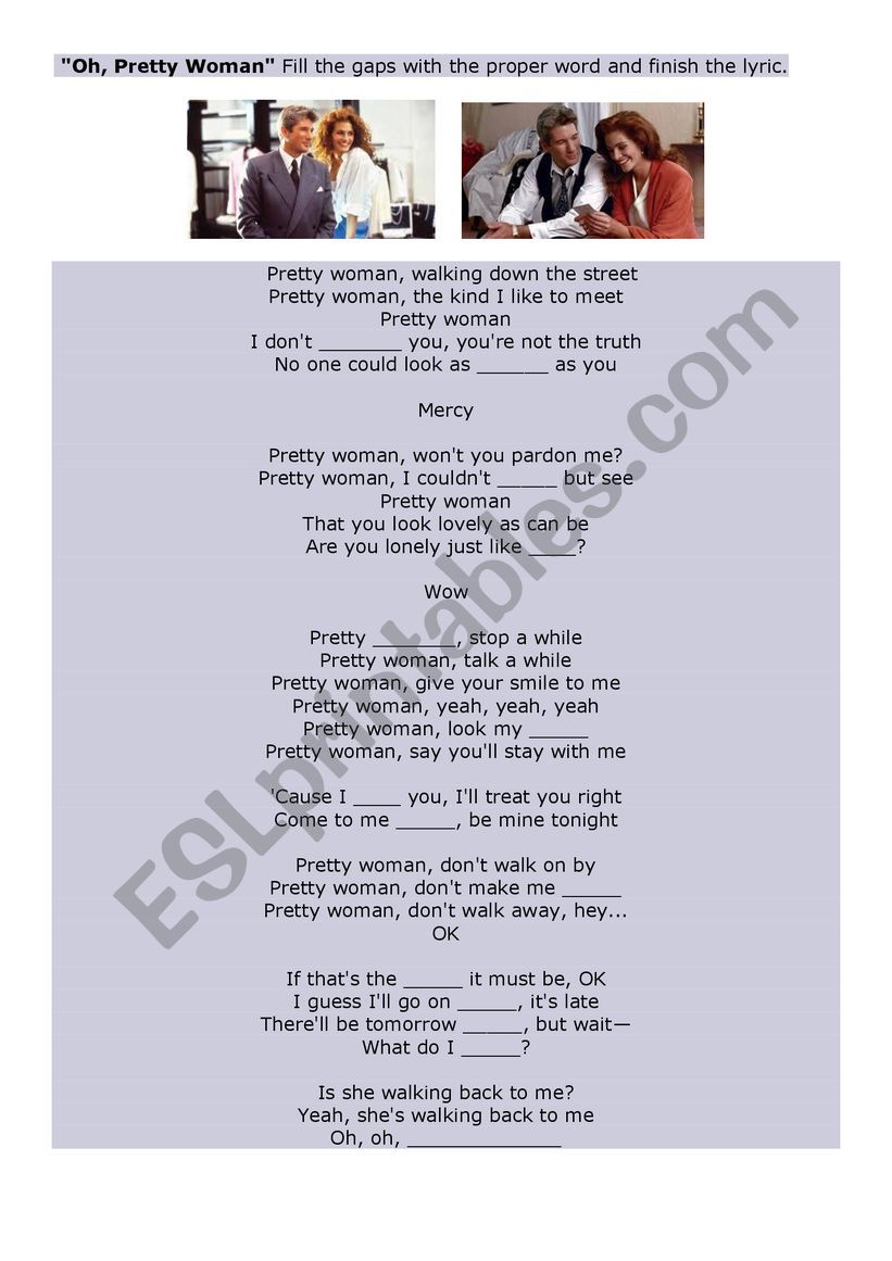 Pretty Woman Song worksheet