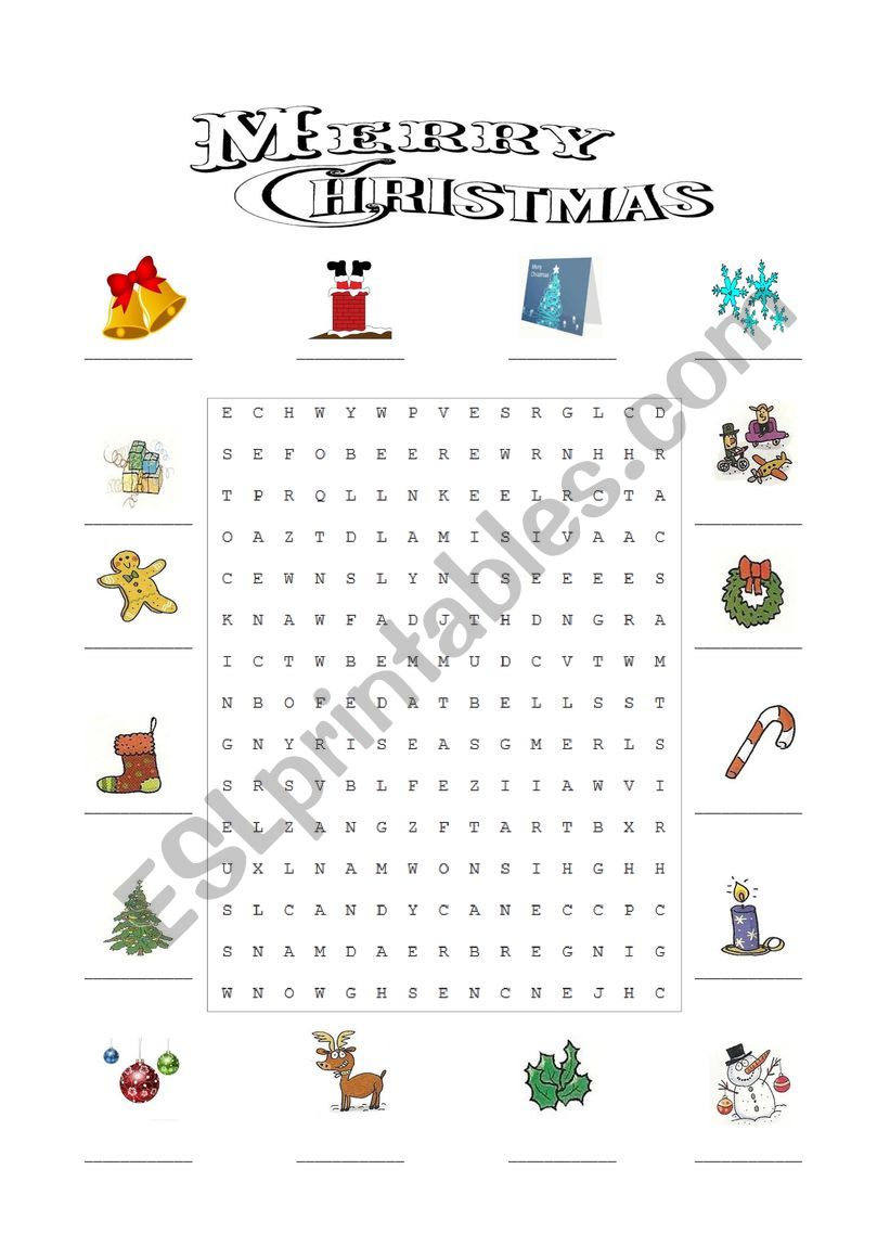 Christmas wordsearch worksheet