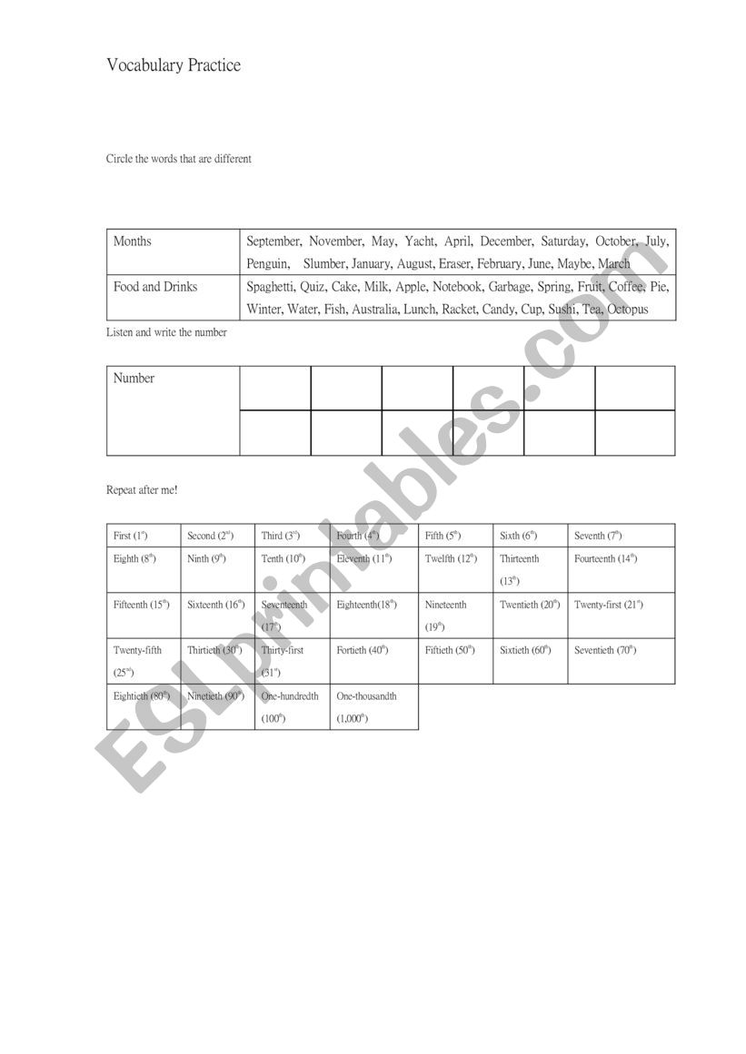 Basic Vocab practice worksheet