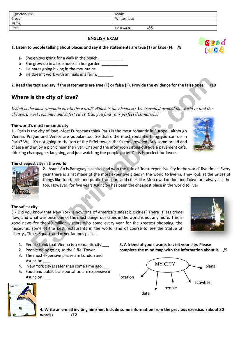 places  worksheet