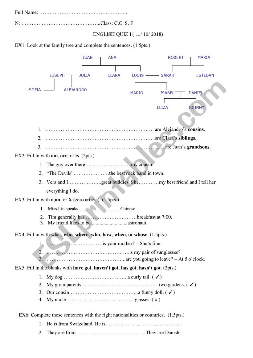 QUIZ worksheet