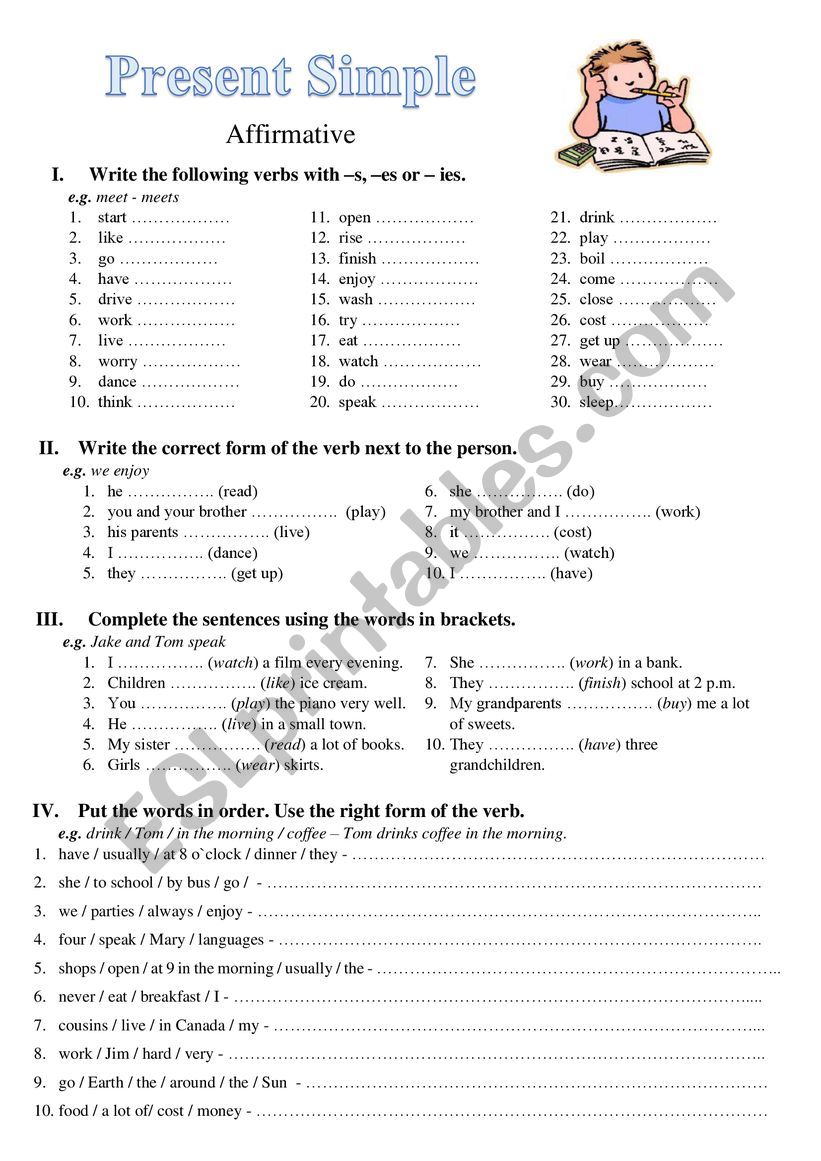 Present Simple  - Affirmative worksheet