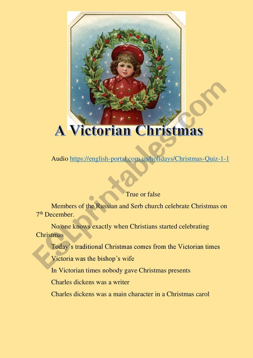 A Victorian Christmas. listening activity.