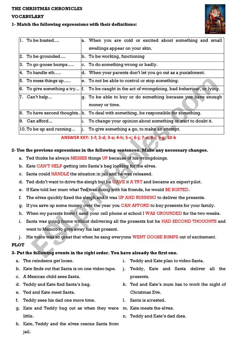 THE CHRISTMAS CHRONICLES worksheet