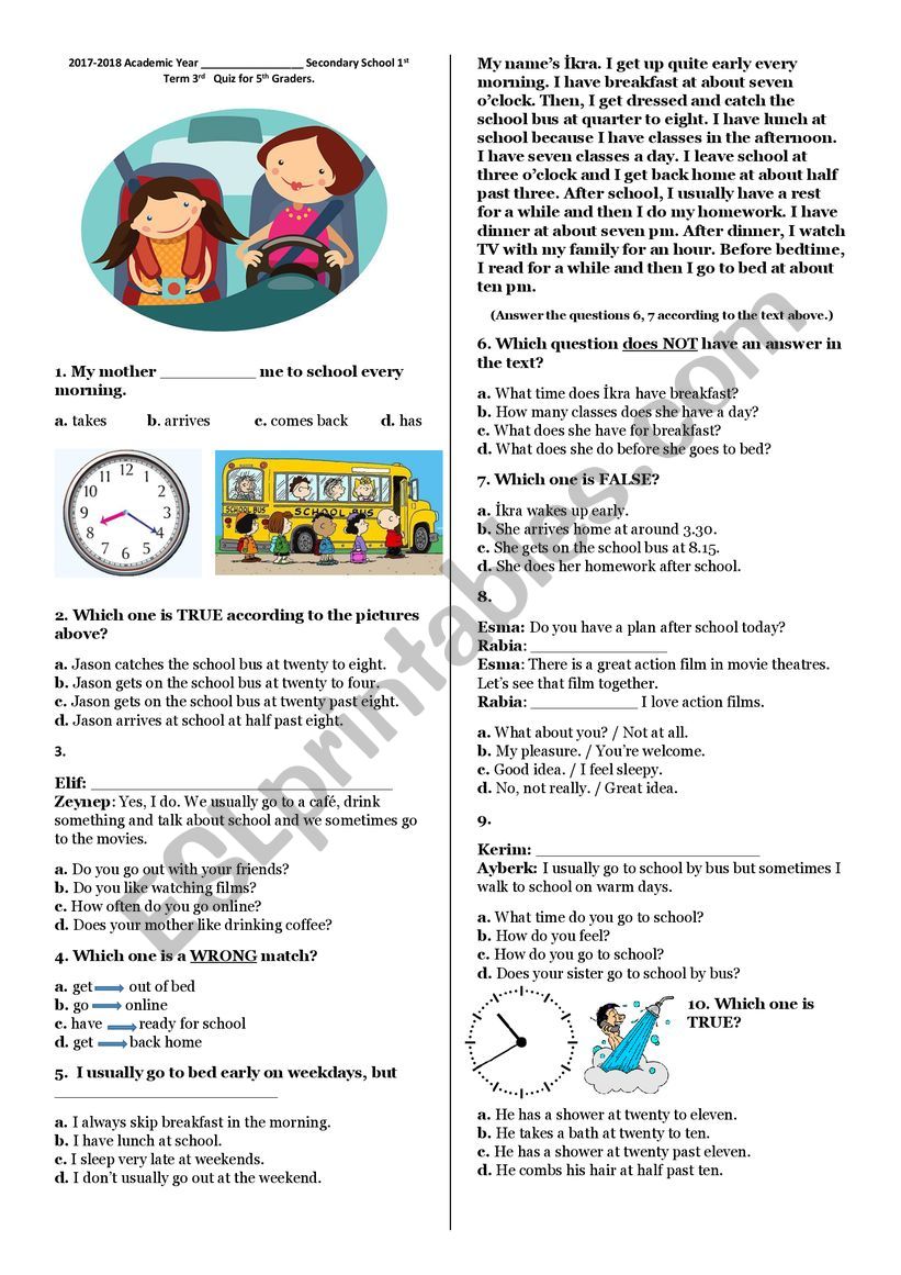 5.1.3 Quiz (Daily Routines) worksheet