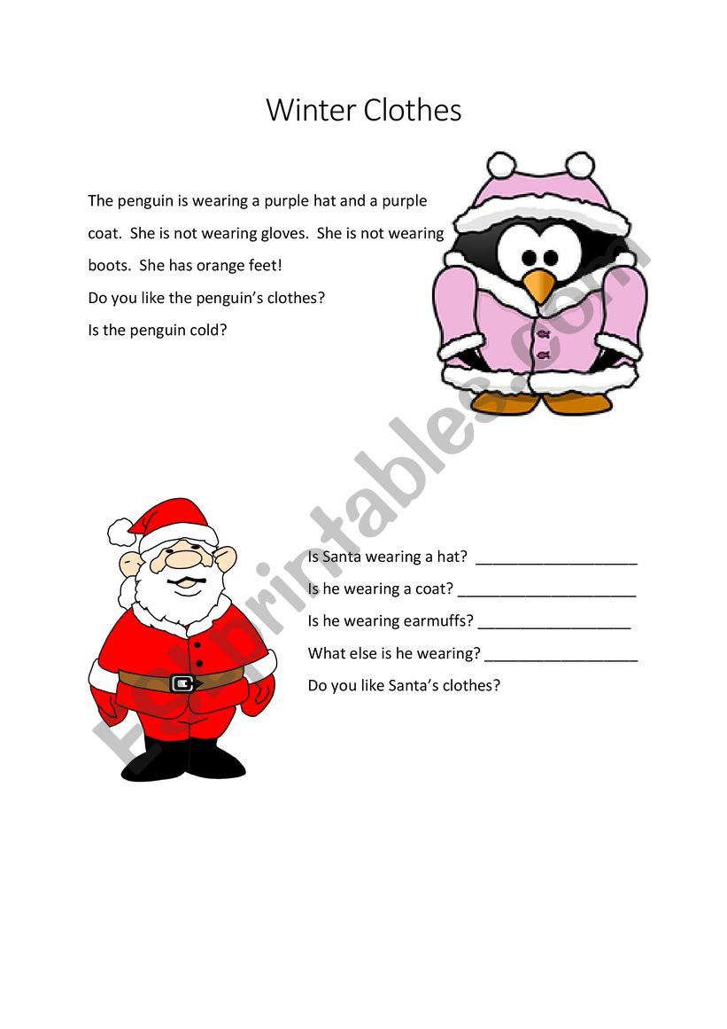 Winter Clothes worksheet