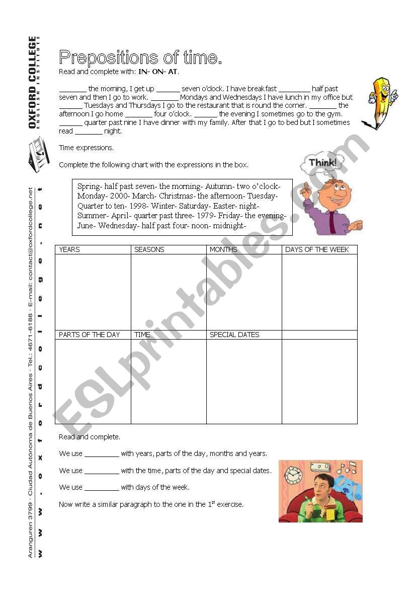 Prepositions of time worksheet