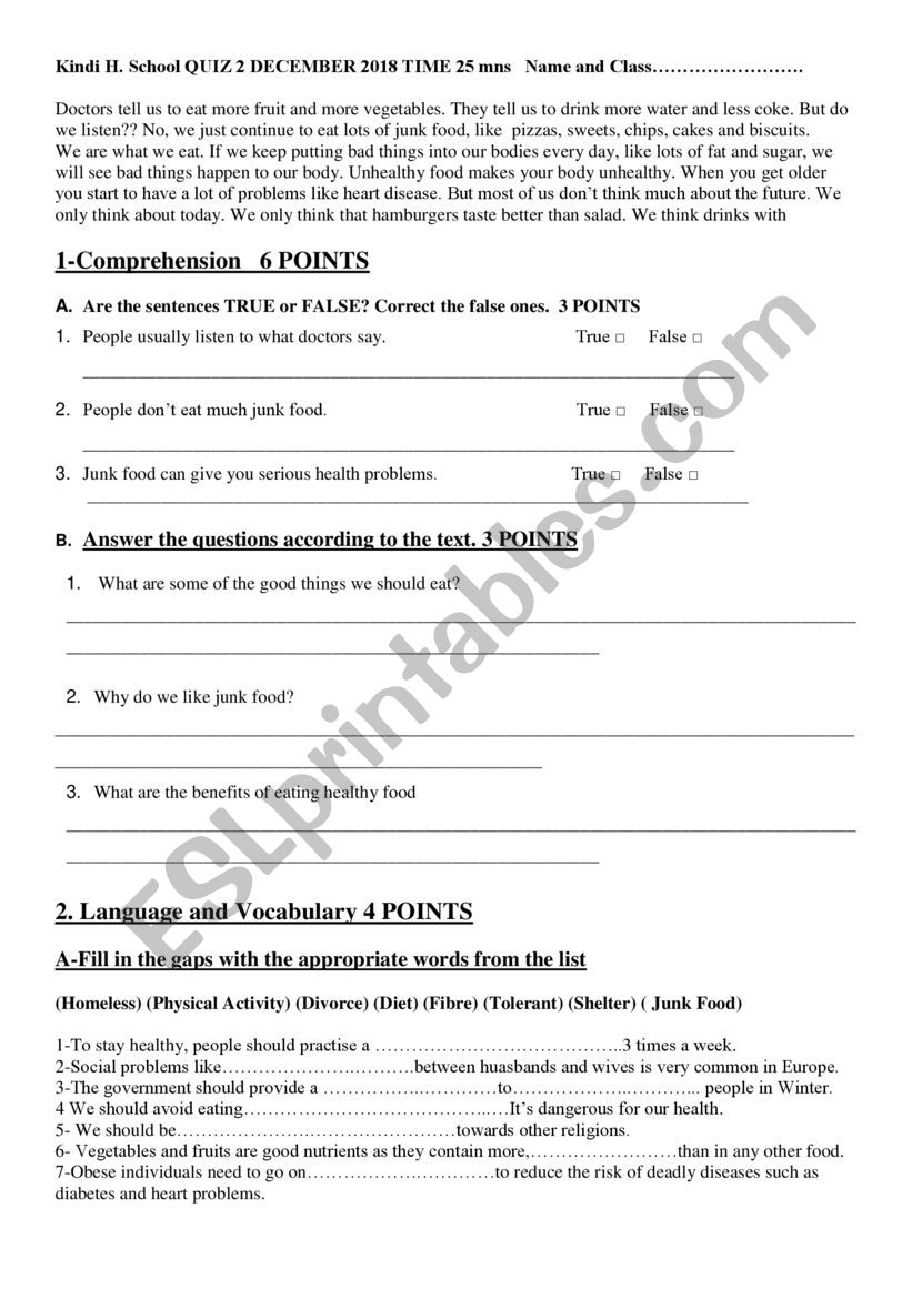 quiz worksheet