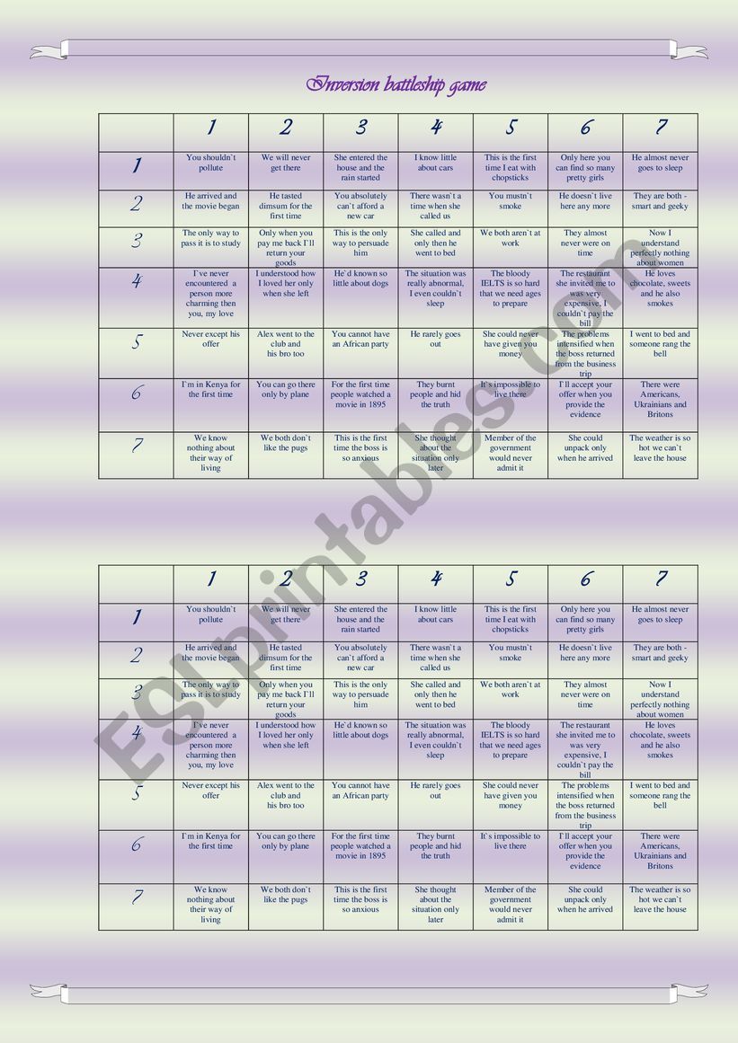 Inversion battleship game worksheet