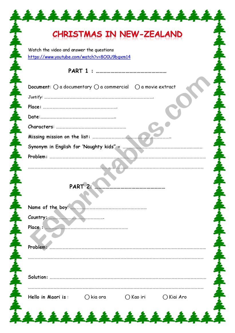 Christmas in New Zealand worksheet