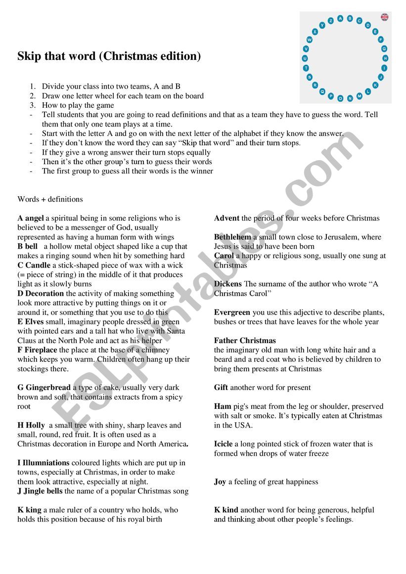 Skip that word. A Christmas game for advanced students 