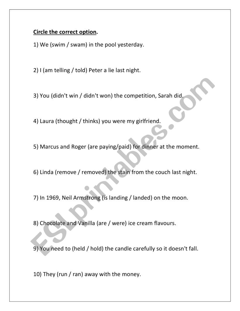 Circle The Correct Verb Worksheets