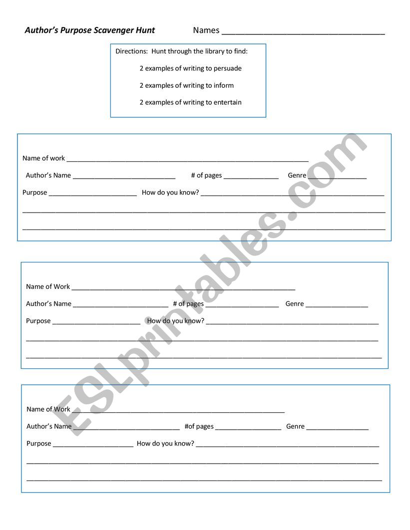 Authors purpose worksheet