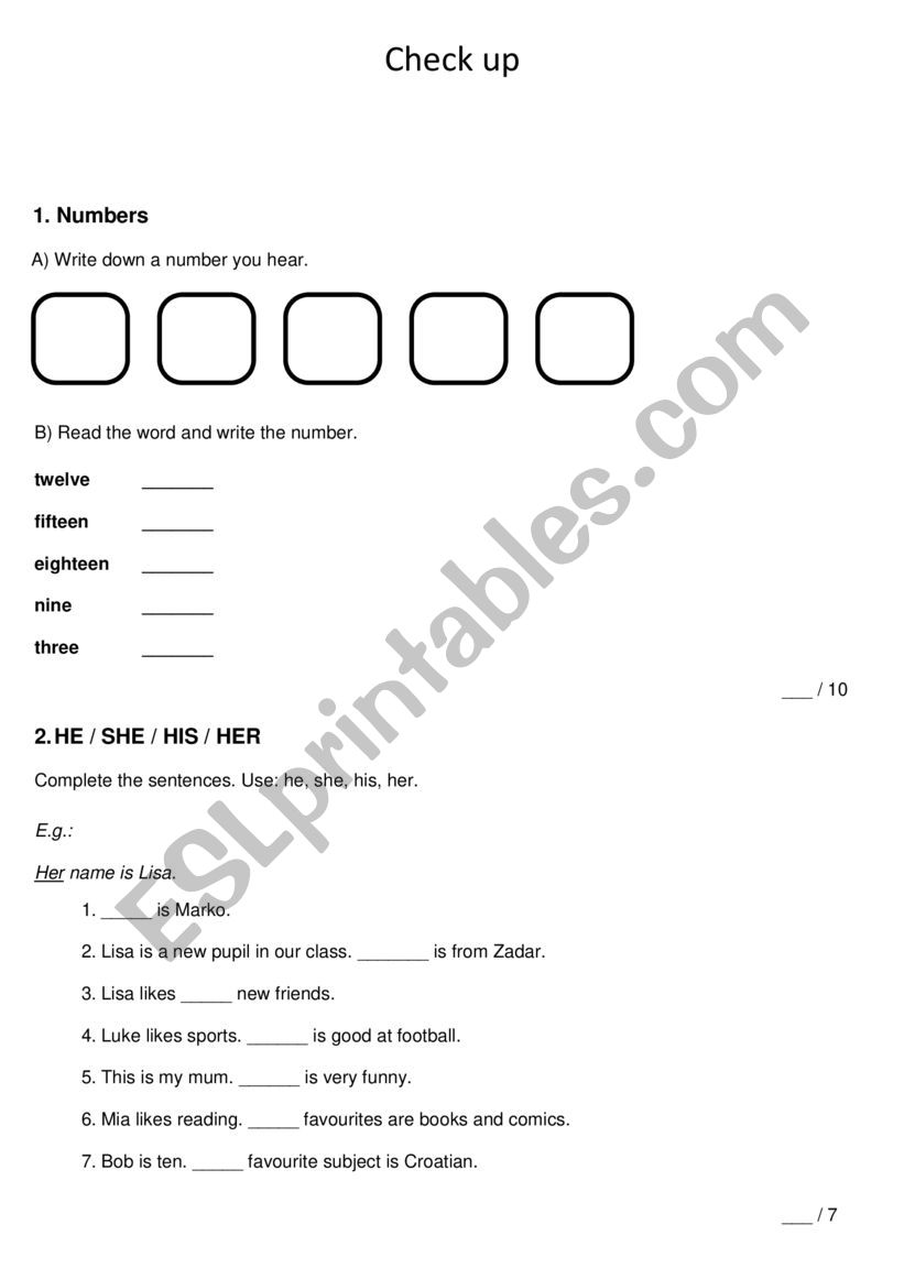 Check up for third graders worksheet