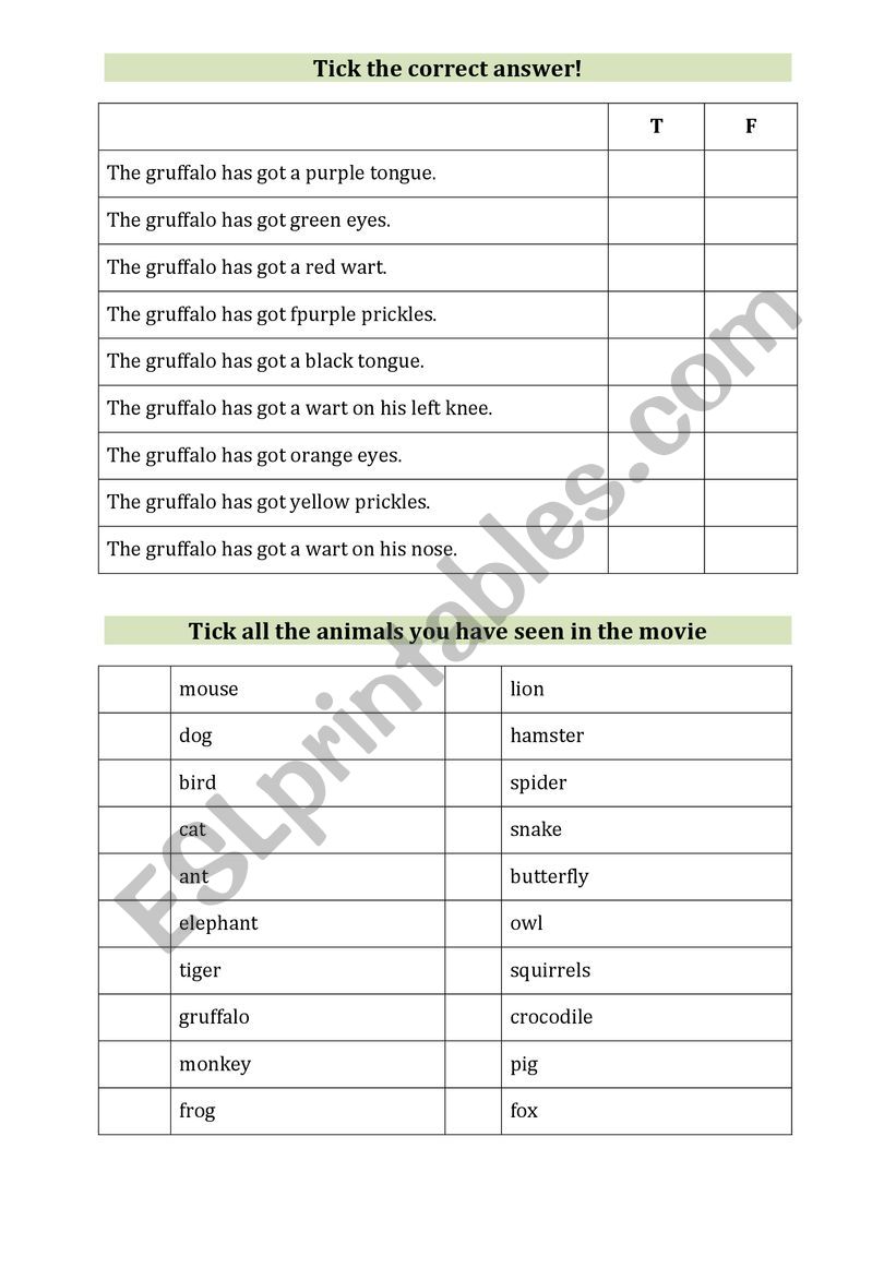 Gruffalo - tick the correct answer