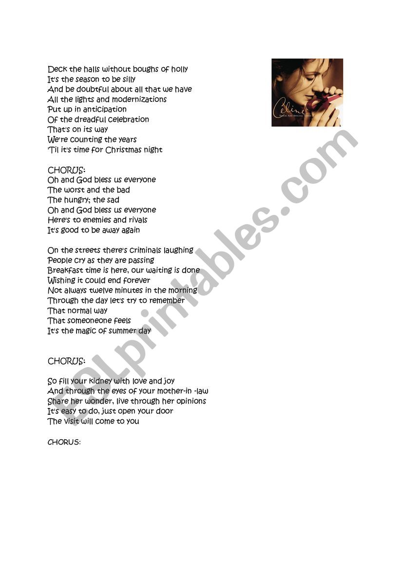The Magic of Christmas Day by Celine Dion - a listening exercise - ESL worksheet by LenkaW