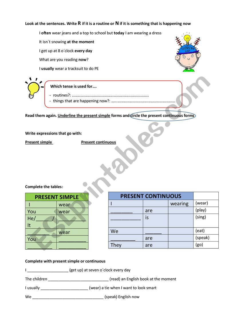 present simple and continuous worksheet