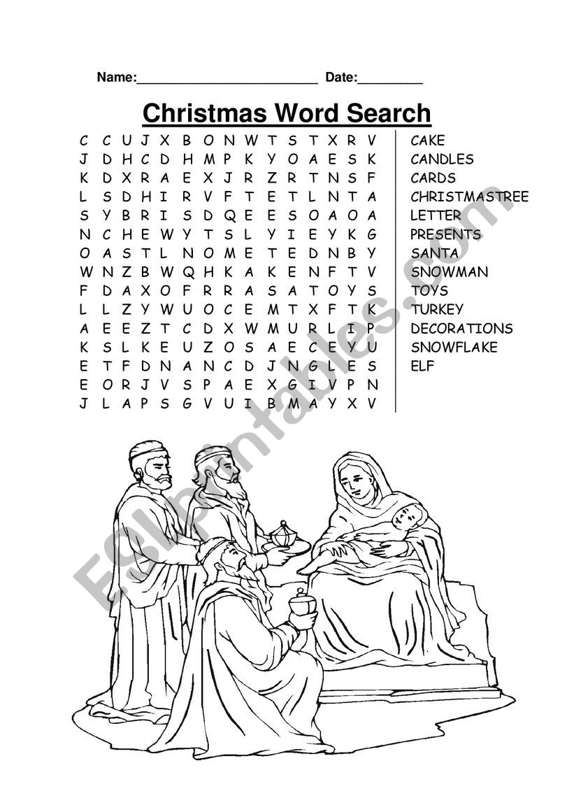 Christmas word search worksheet