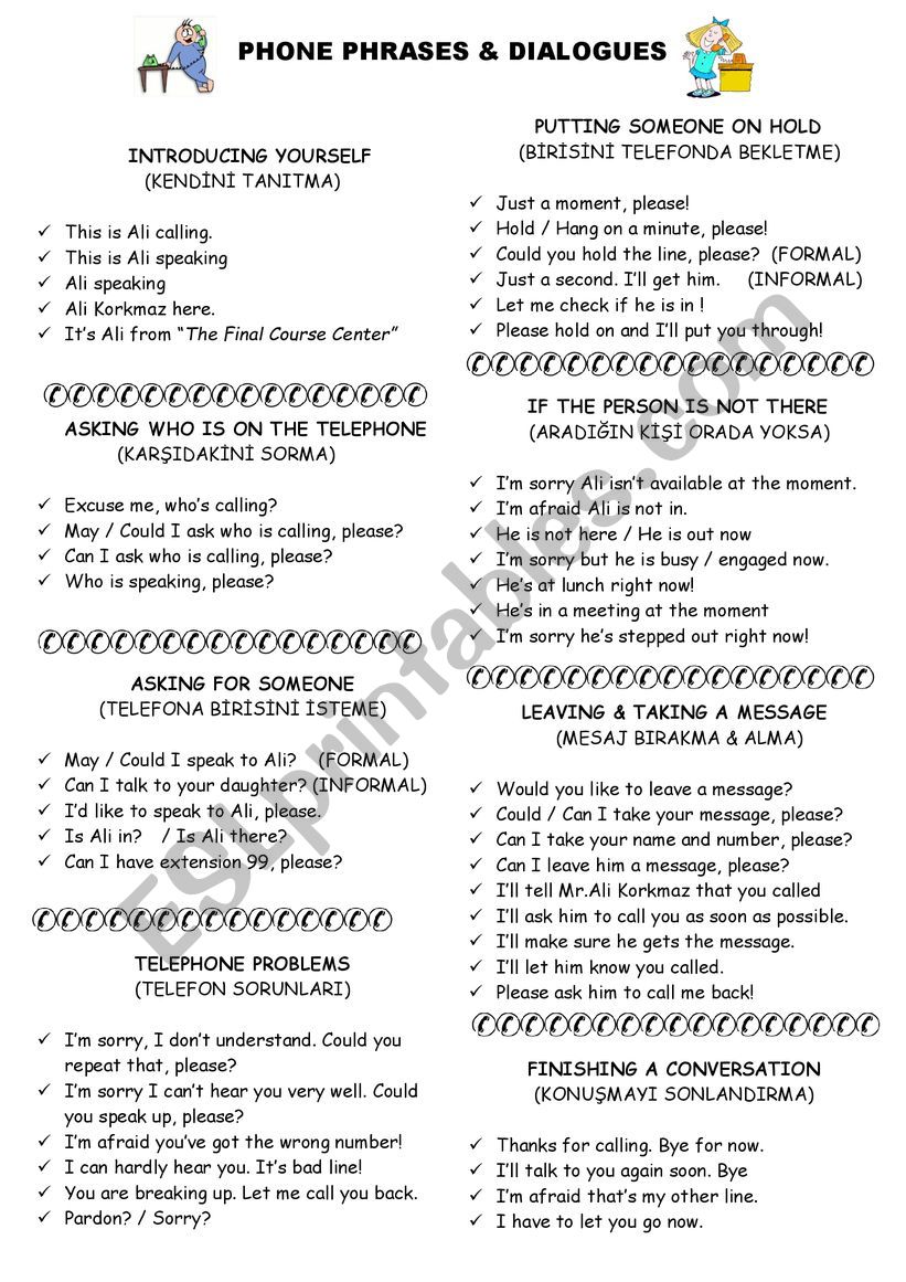 PHONE PHRASES & DIALOGUES worksheet