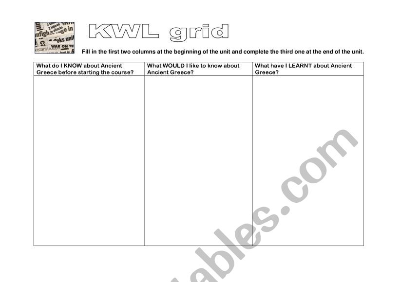 KWL about Ancient Greece worksheet