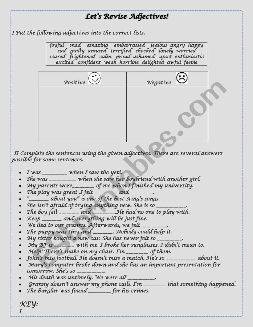 Adjectives worksheet