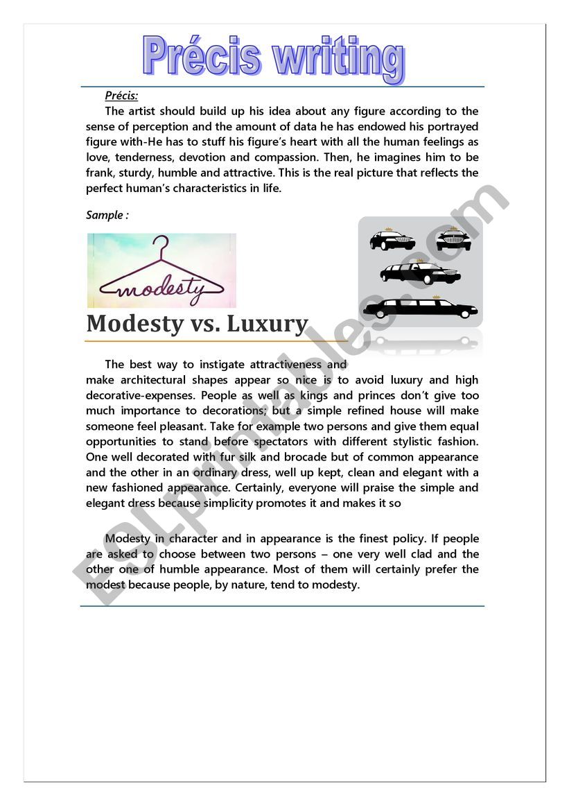 prÃ©cis writing  worksheet