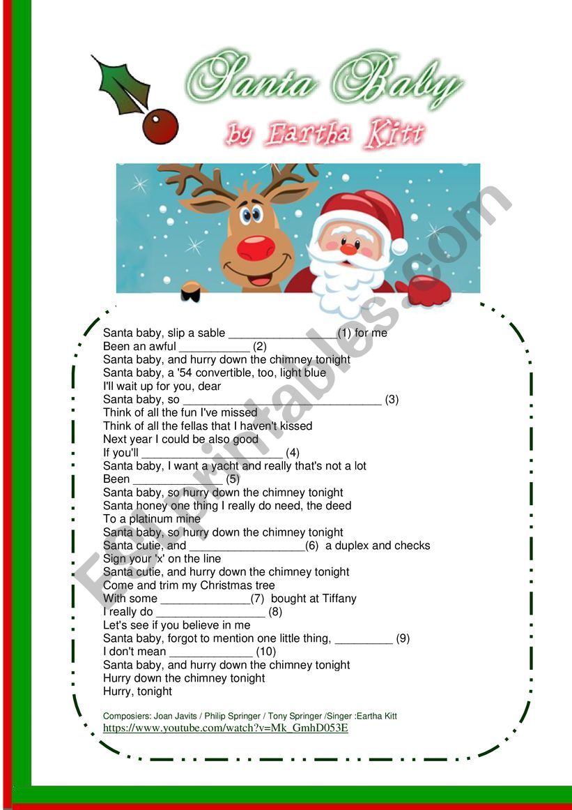 SONG: Santa Baby worksheet