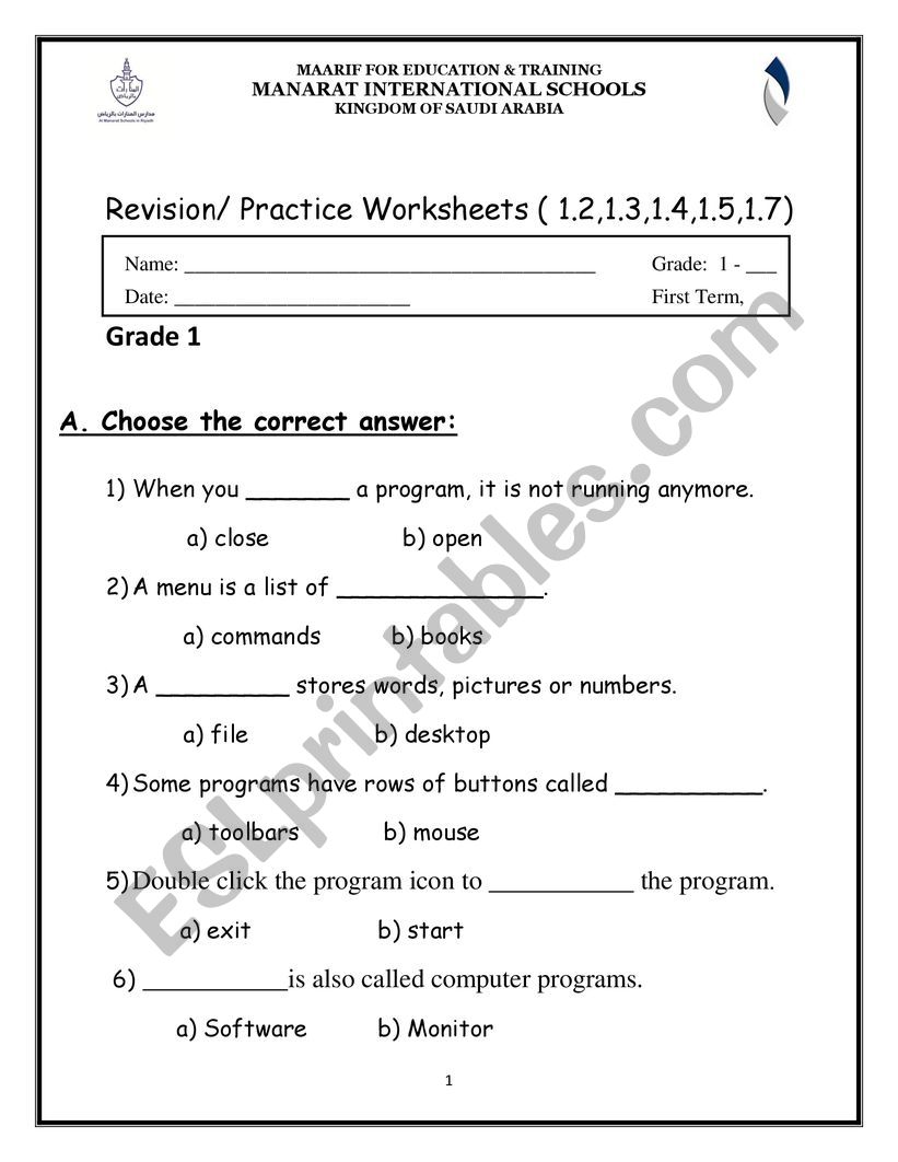 computer worksheet worksheet